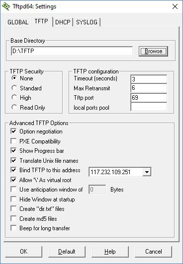 TFTPD64 : an opensource IPv6 ready TFTP server/service for windows : TFTP  server